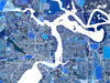 Jacksonville, Florida map art print in blue shapes designed by Maps As Art.