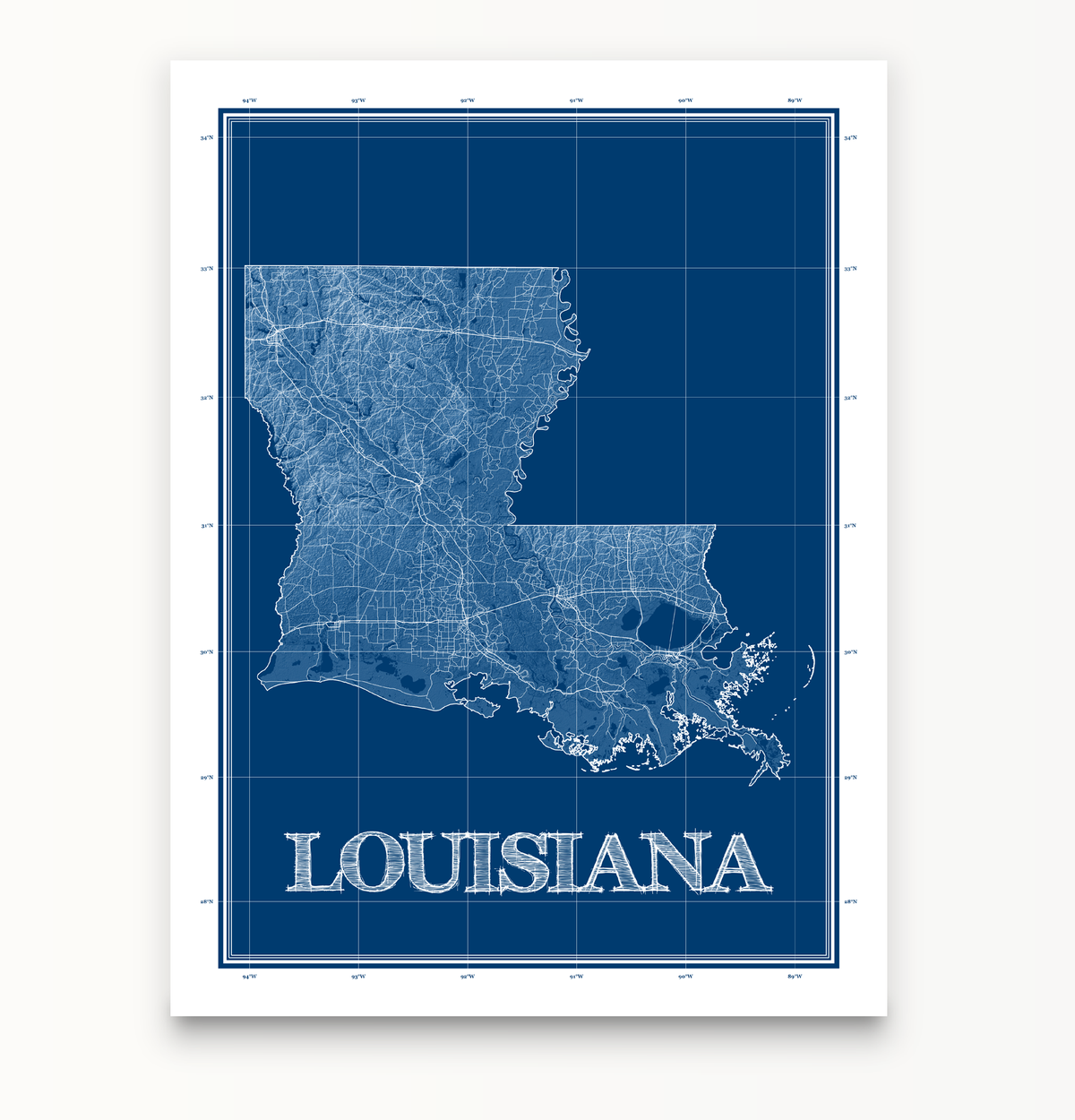 Louisiana Map Print, Blueprint — Maps As Art