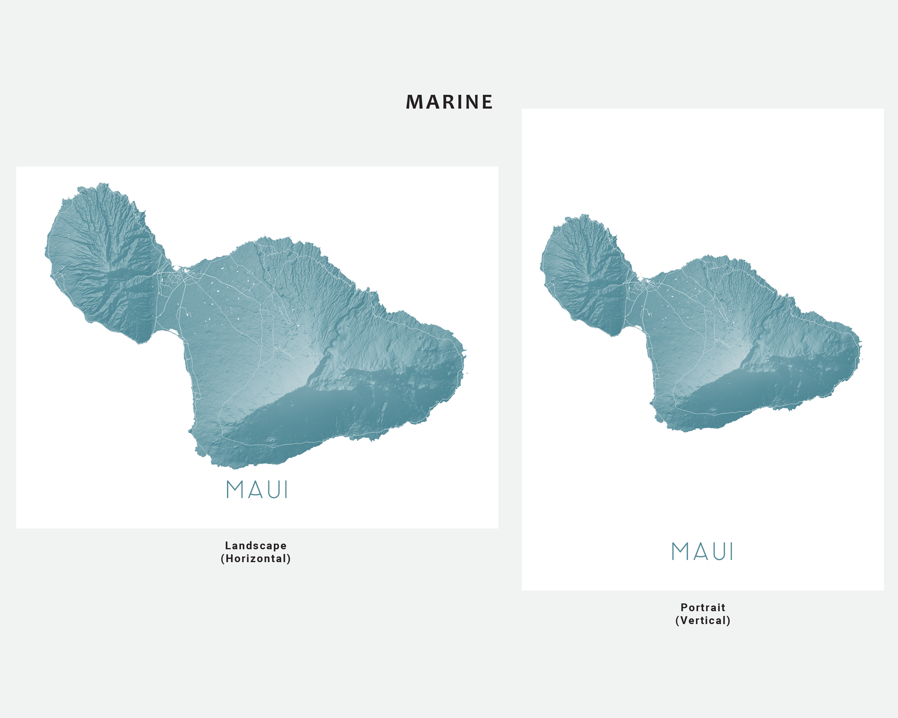 Maui Island Hawaii Map Wall Art Print Poster - Topographic Map of Maui ...