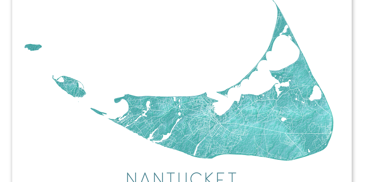 Nantucket Island, Letterpress printed selling map (Navy)