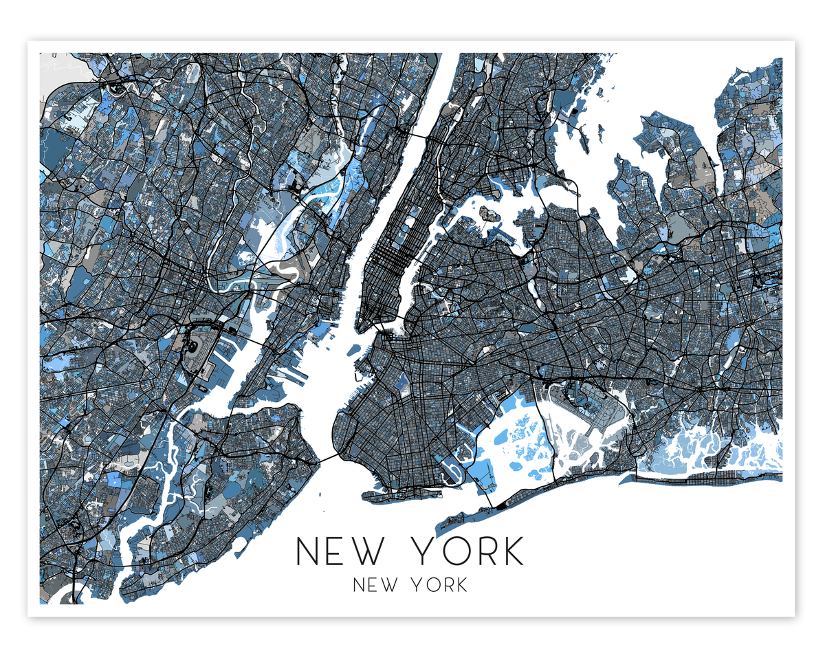 New York City Map Print - New York Wall Art Prints, Blue Geometric NYC ...