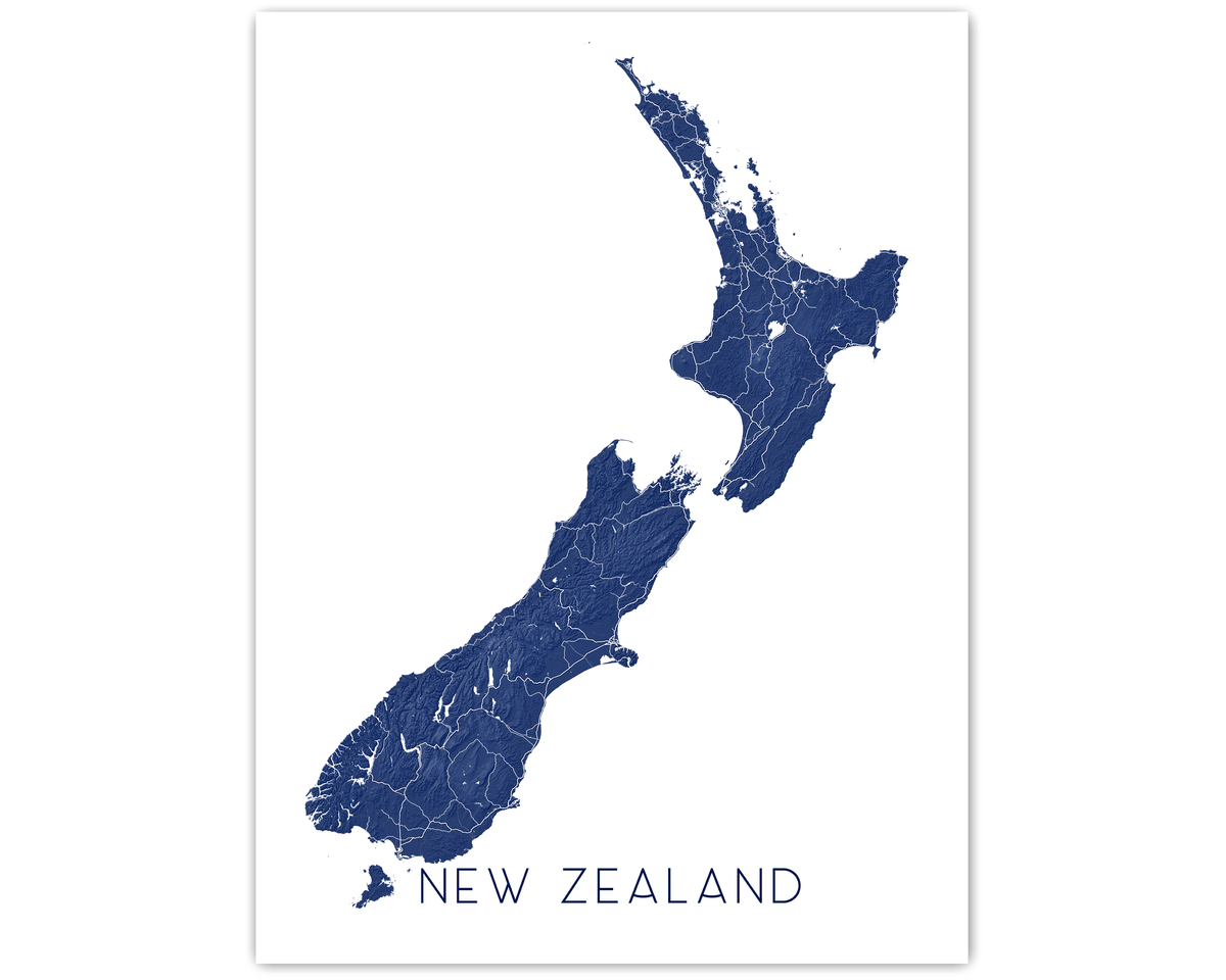 New Zealand Map of New Zealand Print Wall Art Poster, Topographic Maps ...