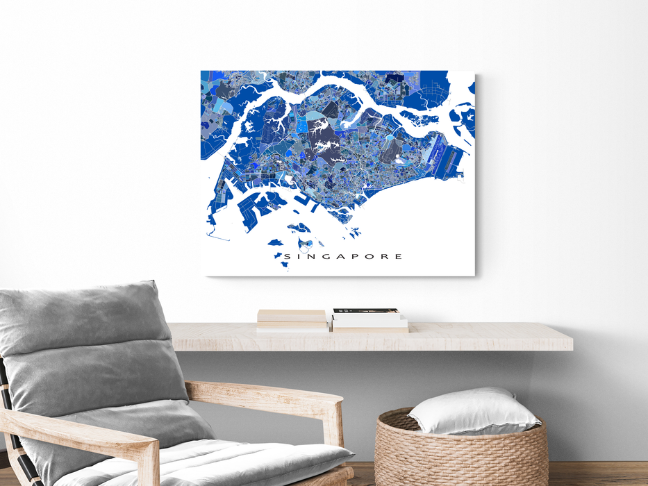 Singapore Map Print, Blue Geometric — Country City Singapore As Maps Wall Street Art
