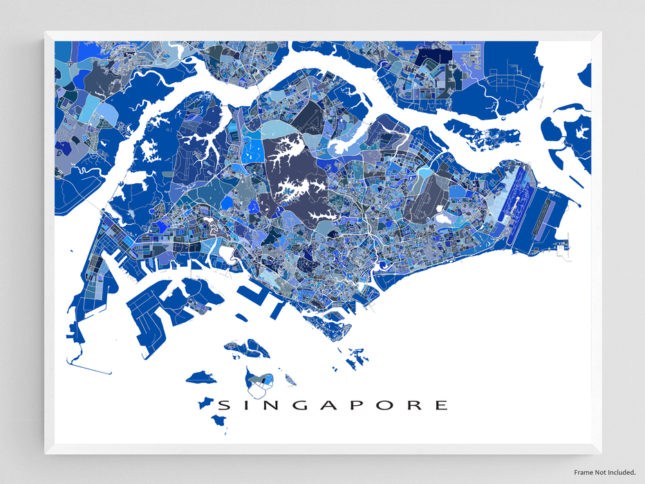 Map Wall Print, Street Blue Singapore As City Geometric — Country Art Maps Singapore