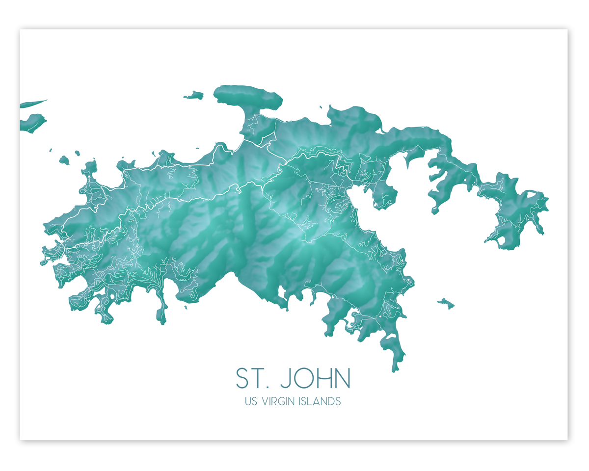 St. John, US Virgin Islands Map in Two Sizes - Prints