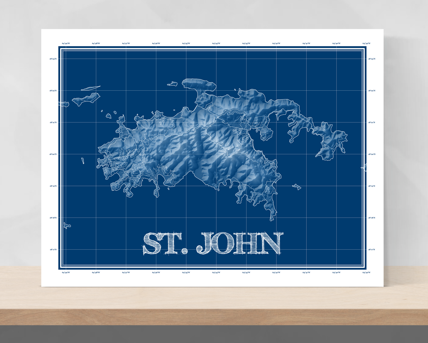 St John USVI Map Wall Art Poster Blueprint US Virgin Islands Maps Pa   St John Map Print Usvi Blueprint MapsAsArt Bp Shelf 1750x1400 