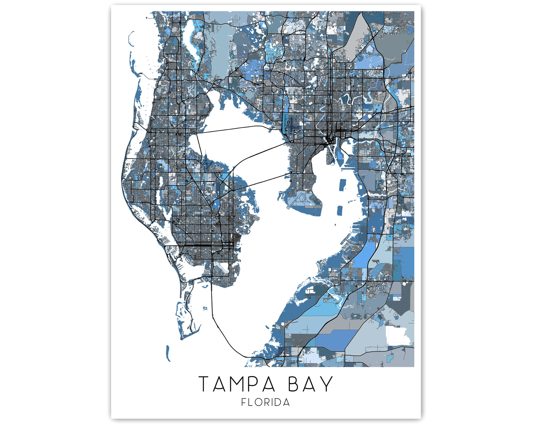 Tampa Bay Map Print - Tampa Bay Wall Art Prints, Denim Blue Geometric